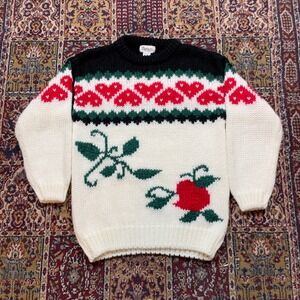 VTG Partners by Mervyns Womens Sweater Knit Hearts Rose M ski fair isle striped‎